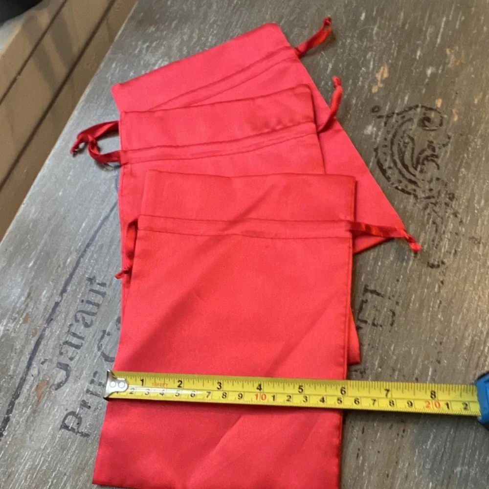Red Satin Gift Pouches Set of 3 Approx. 8x6 in Solid Plain Drawstring Bags